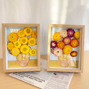 Naturally Dried Sunflower Photo Frame: Van Gogh-inspired Decorative Painting | Preserved Dried Flower Ornaments | Artistic Home and Office Decorative Gift