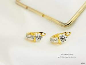 ต่างหูเพชรสวิสหุ้มทองคำแท้หนาพิเศษเกรดพรีเมี่ยม