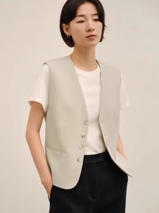 Simple Commute V-neck Suit Vest Niche Style Trendy Grace All-Matching Sleeveless Tops Bandage Dress Western Style Fashion Outwear