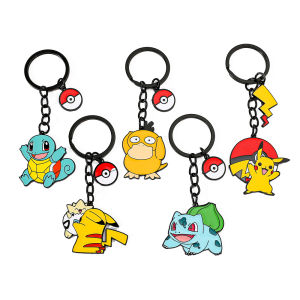 Bandai | Pokémon Anime Figure Pikachu Keychain Classic Cute Squirtle Psyduck Keyrings For Friends Pendamt Accessories Gifts