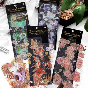 Long Strip Waterproof Butterfly Decorative Tape Bamboo Plant Floral Design Scrapbooking Material PET Sticker Traditional Chinese Style