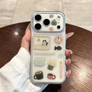 SENBO | Cute Cat Sticker Transparent 17 Promax Compatible Phone Case Full Protection Silicone