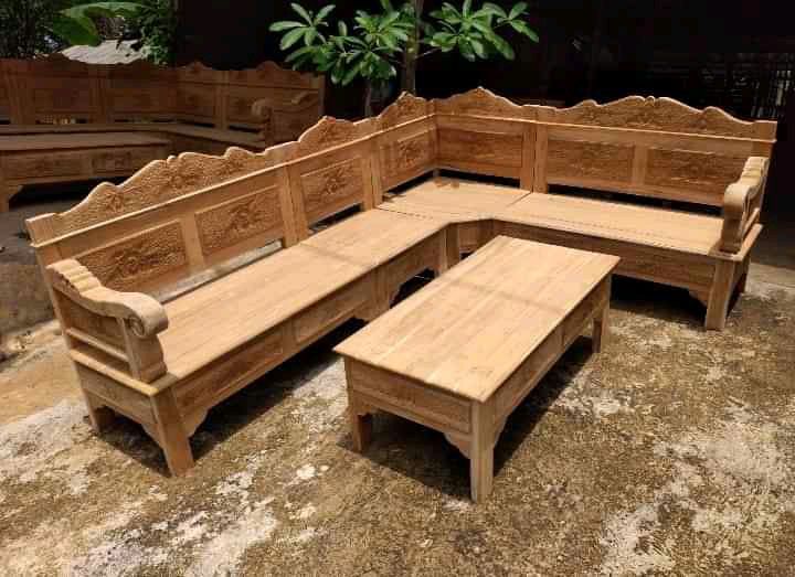kursi tamu sudut minimalis kayu jati