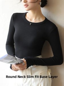 Miiow | Black Long Sleeve Round Neck Knitted Slim Fit Base Shirt Womens Autumn Winter New Style Inner Wear Shoulder Appropriate Top