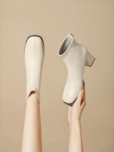 Josiny | White High Heel Ankle Boots Fur Lined Fitted French Style