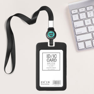 High-End Silicone Work ID Card Holder Lanyard Retractable Double Card Slot Protection Cover School round Card Neck Strap Tag Badge