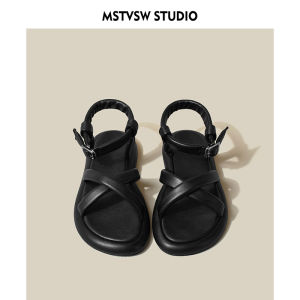 Flat Bottom Sandals Korean Style Versatile Single Strap Casual Low Heel Daily Wear Ultra-Leather Upgraded Synthetic Rubber