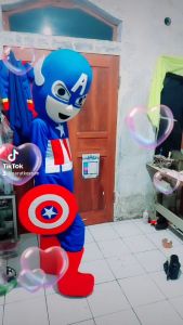 Kostum maskot badut captain america setelan dewasa lucu costume