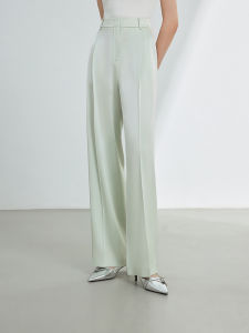 กางเกงขากว้างสไตล์ย้อนยุคลำลองฤดูร้อนใหม่ 2024 กางเกงขายาวทรงตรงผ้าอะซิเตทสามชั้นสำหรับผู้หญิง