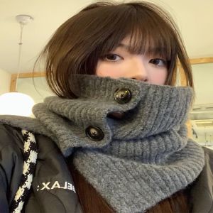 New 2025 Knitted Scarf Neck Warmer for Women Autumn Winter Warmth Protection Korean Style Grey Cozy Neck Covering Scarf