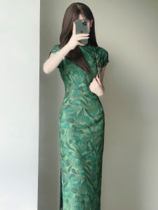 Spliced Lace Chiffon Printed Modernized Qipao