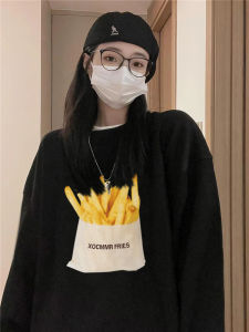 Pure Cotton American Style Spring Autumn Womens Hoodie Trendy High-End Lazy Chic Design Sense Top Korean Version round Neck Long Sleeve