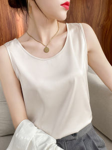 เสื้อกั๊กคอตั้งแขนกุดผู้หญิง สายเดี่ยว ทรงหลวม ฤดูใบไม้ผลิ 2025 เสื้อผ้าทำงาน สีพื้น เส้นใยไวนิล