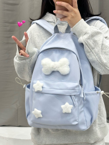 Van Flower Bag Nylon Cloth Zippered Double Shoulder Backpack for Female Students Campus Use Medium Size Waterproof Anti-splashing