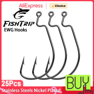 FishTtrip EWG Hooks for Bass Fishing 25Pcs Offset Worm Hook Texas Rig Hooks Live Bait Fishing Hooks for Freshwater Saltwater