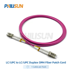 LC/UPC to LC/UPC Duplex OM4 50/125 μm Bend-Insensitive Fiber Optic Patch Cord 2.0 mm Violet LSZH 1-20 m 1/5 Pack PHILISUN