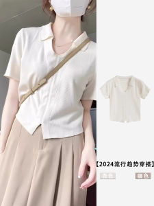 French Style Polo Shirt Short Sleeve Womens T-Shirt Elegant Design Unique Small Top for Summer Fashion Sensation