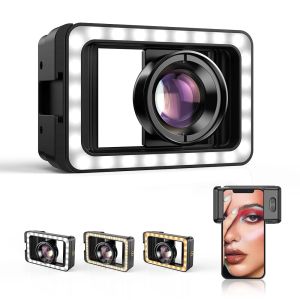 apexel | APEXEL New Upgrated 4k HD 100mm Macro Lens With LED Fill Light Universal Clamp Micro Lenses for iPhone Samsung All Smartphones