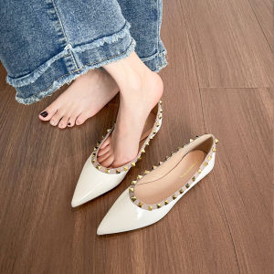 MIFEI | Leather Pointed Toe Studs Fall Slip On Shoes