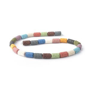 หินพื้นผิวทรงกระบอกสีสันสดใส หินภูเขาไฟ ลูกปัดหลากสี วัสดุสำหรับทำเครื่องประดับ DIY ลูกปัดสำหรับสร้อยข้อมือทำมือ