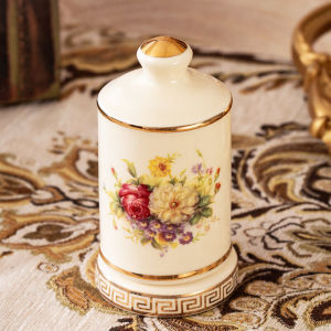 กล่องเก็บแท้งเซรามิกสไตล์ยุโรปสุดหรูพร้อมฝาปิดสำหรับใช้ในบ้าน กล่องเก็บแท้งแบบสร้างสรรค์สุดเก๋ กล่องเก็บเชือกถูฟันแบบไฮเอนด์