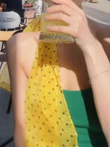 Khăn Choàng Lụa Họa Tiết Chấm Bi Màu Vàng Thời Trang Cao Cấp Cho Nữ Khăn Quàng Cổ Trang Trí Mùa Hè Xuân Thu Phong Cách Hàn Quốc