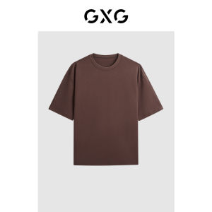 GXG Mens Fashion Urban Style Short Sleeve T-Shirt Letter Print Commute Red Brown New Summer Cotton round Neck Top