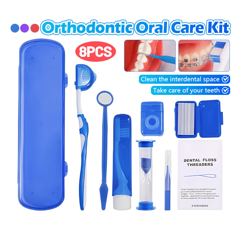 8Pcs/Set Orthodontic Cleaning Set Travelling Set Ortho Kits Oral Cleaning Orthodontic set Foldable Dental Set 口腔护理套装