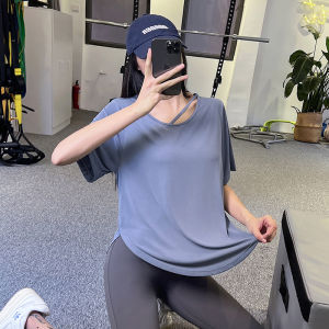 เสื้อยืดคอกลมแขนสั้นผู้หญิง ทรงหลวม ระบายอากาศได้ดี แห้งเร็ว สำหรับออกกำลังกาย โยคะ วิ่ง ฤดูร้อน เสื้อผ้ากีฬา