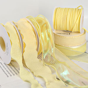 Cheese Yellow Silk Ribbons Colored Ribbons DIY Handmade Gift Packaging Bouquet Cake Bouquet Decoration Satin Ribbon Webbing Material