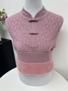 Elegant Mommy Style Thickened Fleece Sweater with Qipao Collar for Middle-Aged And Elderly Women Integrated Velvet Base Shirt