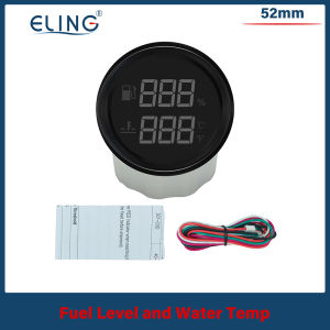 ELING 52mm (2) 2in1 Digital Fuel Level Water Level Water Temp. Holding Tank Level Gauge Voltmeter 12V 24V for Auto Truck RV