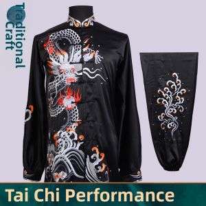 New Martial Arts Performance Long Sleeve Suit for Teen Boys Dragon Cloud Embroidery Tai Chi Uniform