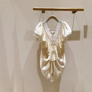 French Style Lace Splice Ruffled Jumpsuit