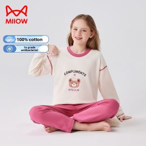 MiiOW | Princess Style Long Sleeve Pure Cotton Childrens Sleepwear For Girls Spring Autumn Home Clothes Suitable For Ages 2-13