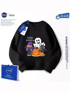 NASA Halloween Black Kids Sweatshirt round Neck Parent-Child Activity Top Trendy Cotton Polyester Blend Warm Comfortable Loose Fit