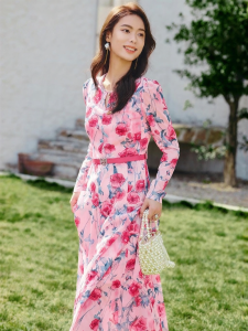 Koradior | Elegant Flower Printed Sleeve Long Dress