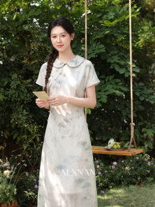 Đầm Qipao Phong Cách Trung Quốc Mới Màu Xanh Lá Đậu