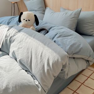 ชุดผ้าปูที่นอนแบบสามชิ้น Pure Cotton Washed สำหรับนักเรียนหอพัก ผ้าฝ้ายแท้ ความยาว 150x200x230 ชุดผ้าปูที่นอน ชุดผ้าปูที่นอน