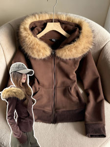SUHUIQIAN | Fleece Lined Warm Fuzzy Hoodie Outerwear Slim Waist Korean-American Street Style Short