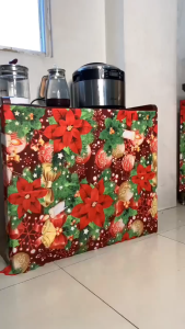 【BUY2 TAKE2】New Christmas Decoration Lababo Curtains Kitchen Under Sink Curtain Red Green Flower Leaf Kurtina Sale 70cm*150cm/70*100cm 1PC COD No Ring Type for Kitchen Cabinet Decoration Semi Cotton Home Living