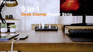 TESSAN Desk Clamp Power Strip 2100J Surge Protection Extension Lead Multi AC with PD 20W USB Type C Extension Cord