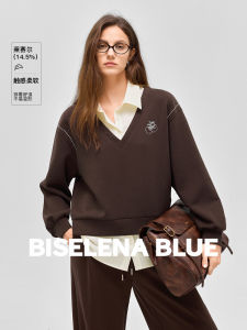 Bessie Autumn 2025 Loose Fit Spliced Hoodie Womens Fashion College Style Long Sleeve Crew Neck Sweatshirt Casual Elegant