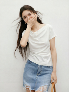 HOPESHOW | White Asymmetric Puff Short Sleeve T-Shirt Womens Summer New Design