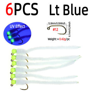 6PCS #12 Barbed Jig Squirmy Worm Fly Fast Sinking Wet Fly Artificial EarthWorm Fly Trout Bass Blugill Grayling Fishing Lures