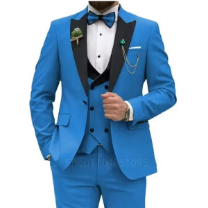 3 Pieces Mens Wedding Suits Formal Groom Tuxedo Slim Fit Business Blazer Single Breasted Vest Pant Set for Party