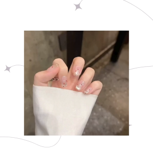 Kek Manis】Retro French Style Press-On Nails | Short Coffin Satin Cat Eye Design | Handmade | Reusable & Removable | Cute Polka Dot Nail Tips for Women