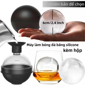 Khuôn Làm Đá Viên Hình Cầu Silicon 2.4 Inch 1/4 Gói Kèm Nắp Phễu 2 Trong 1 Thân Thiện Với Môi Trường Dụng Cụ Làm Đá Viên Hình Cầu Lớn Cho Rượu Whisky Dùng Cho Nhà Bếp