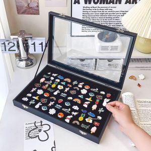 Metal Pin Badge Storage Box Felt Memorial Board Display Frame Transparent Desktop Organizer Case Simple Style Rectangular Shape