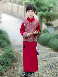 Spring Autumn Style Chinese Traditional Costume for Boys Qipao Tang Suit Performance Clothes Folklore Hanfu Long Coat